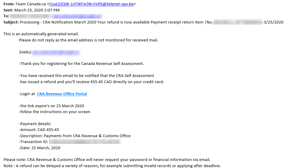 Beware Of Canada Revenue Agency (cra) Scam Emails Text Messages Or 